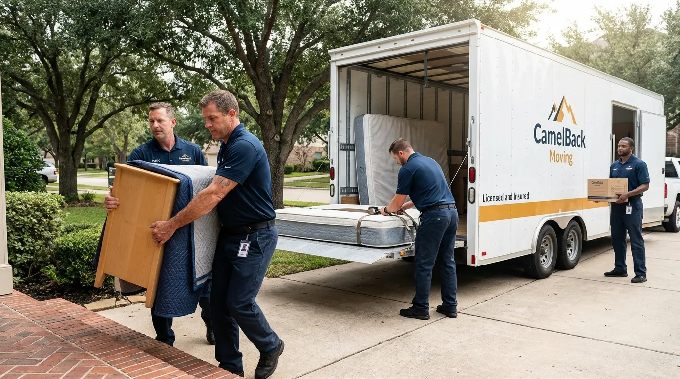 Crew loading residential truck for cross-state move from Holly, MI